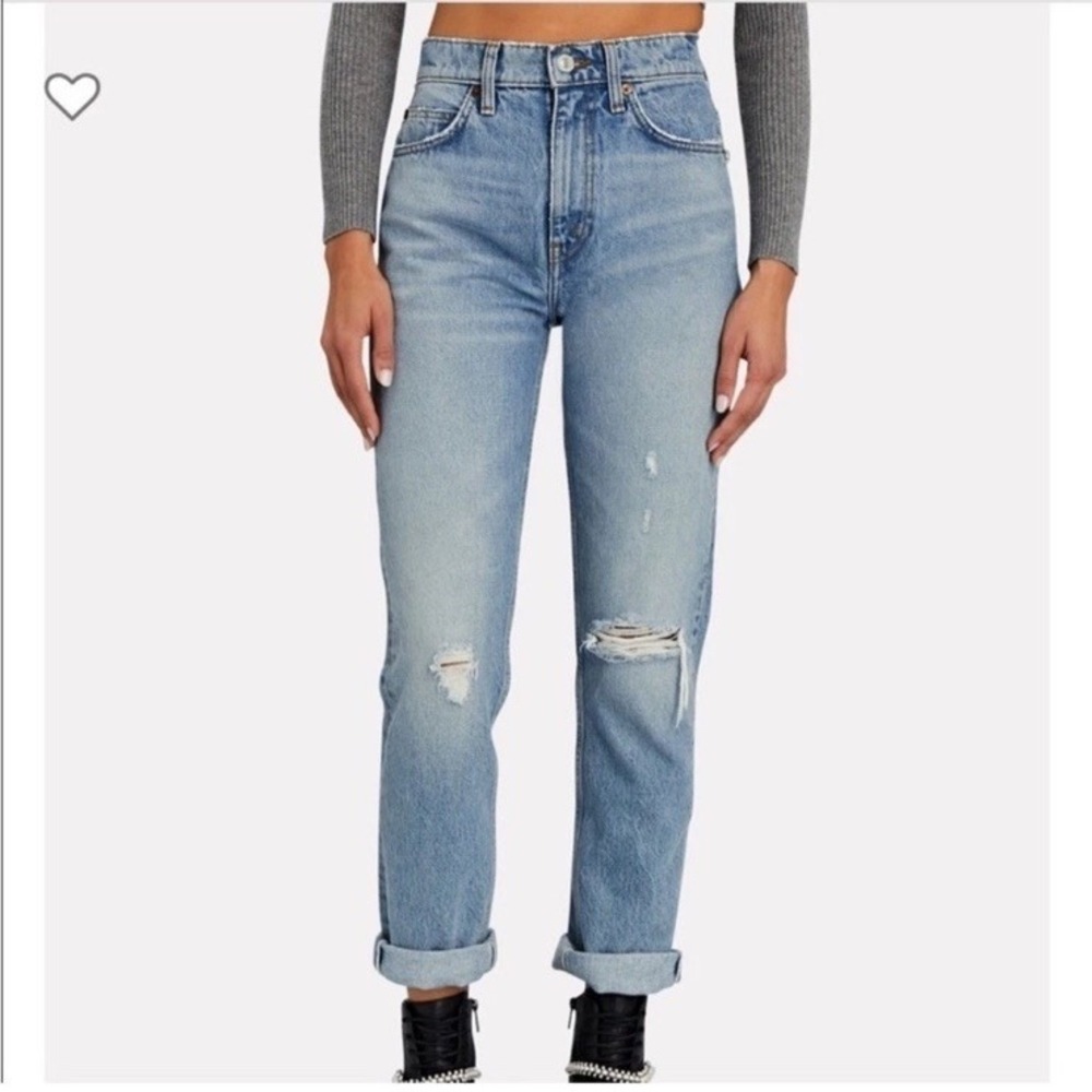 RE/DONE 70's Straight Jeans Women's Size 28 Destroyed Sunfaded Indigo High Rise